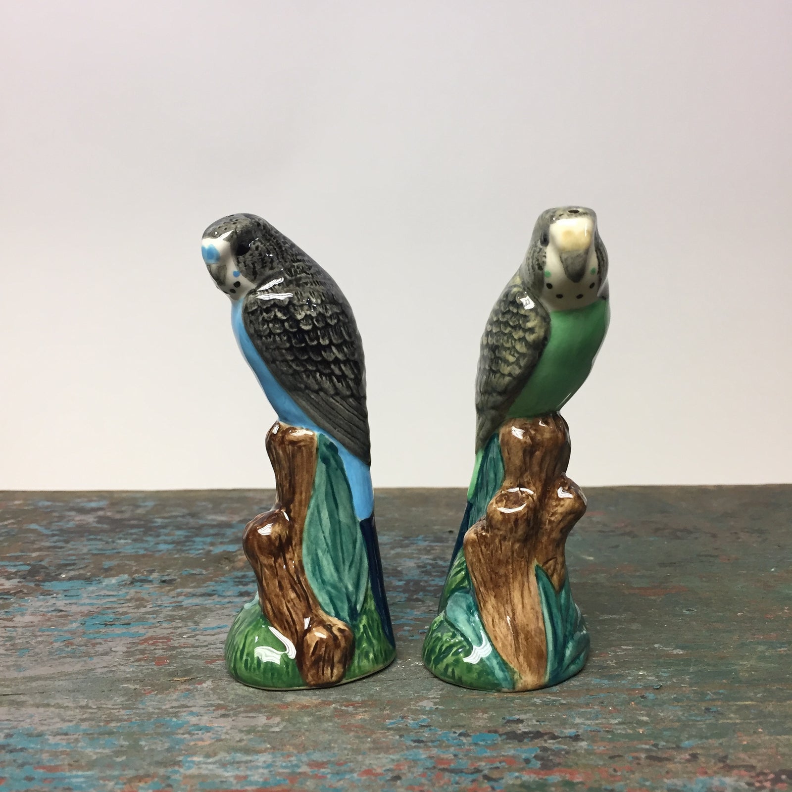 Budgerigar Blue & Green Salt and Pepper Shakers