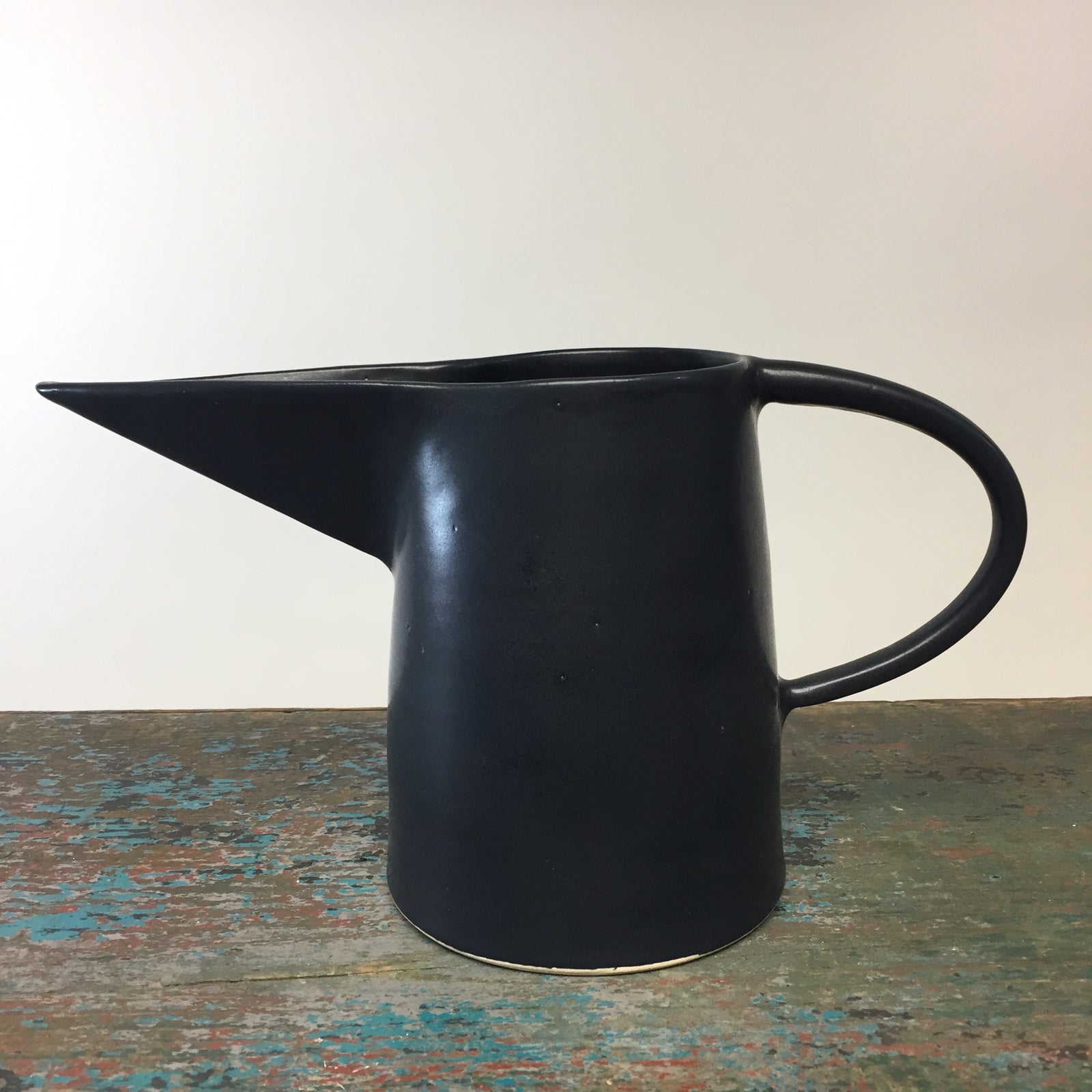 Ceramic Straight Sided Beak Pitcher Black Glaze
