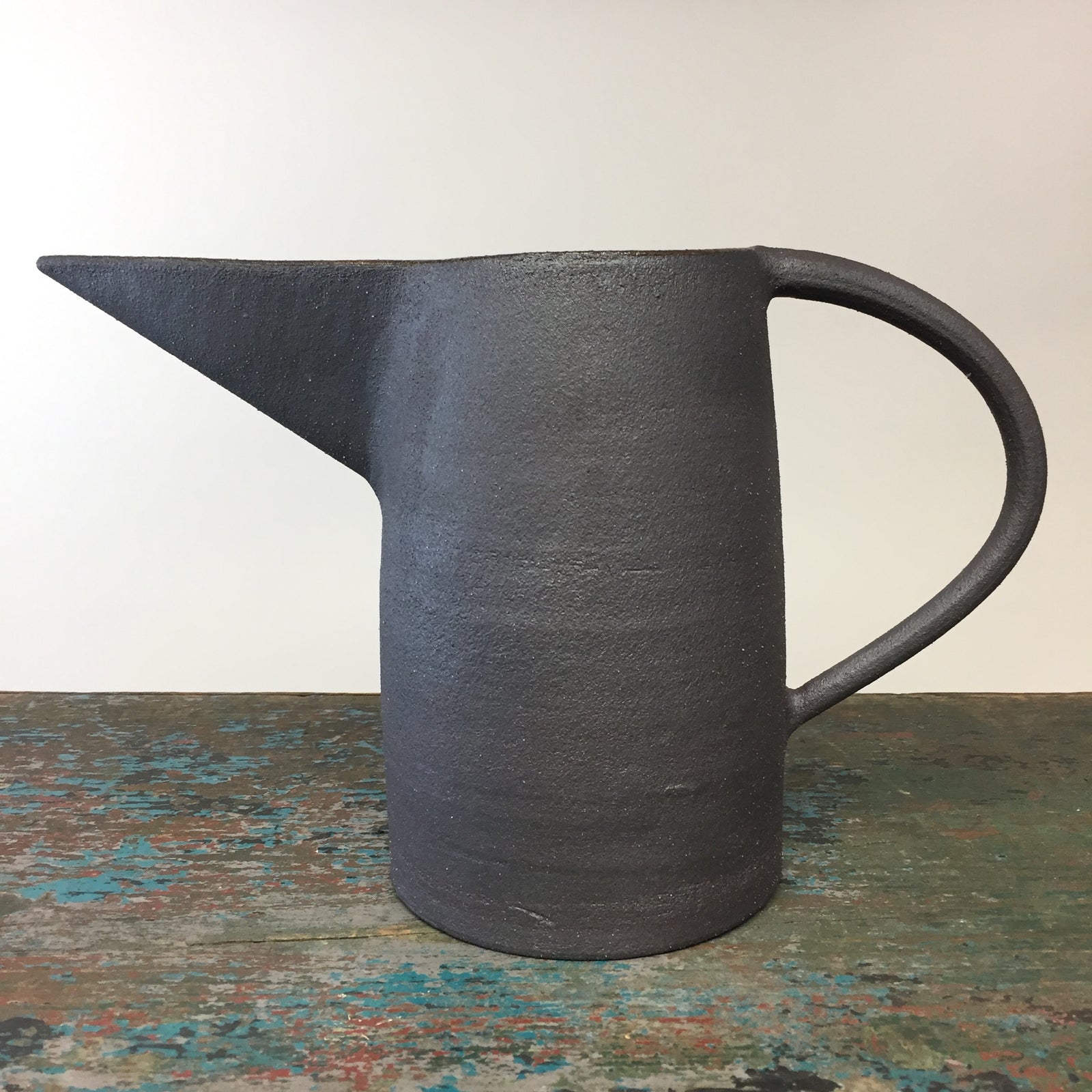 Ceramic Straight Sided Beak Pitcher Matte Brown Glaze