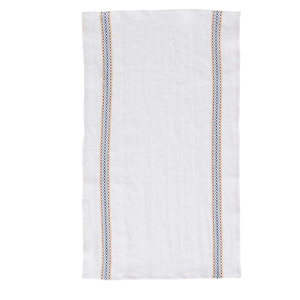 Linen Tea Towel Checked Stripe White/Multi