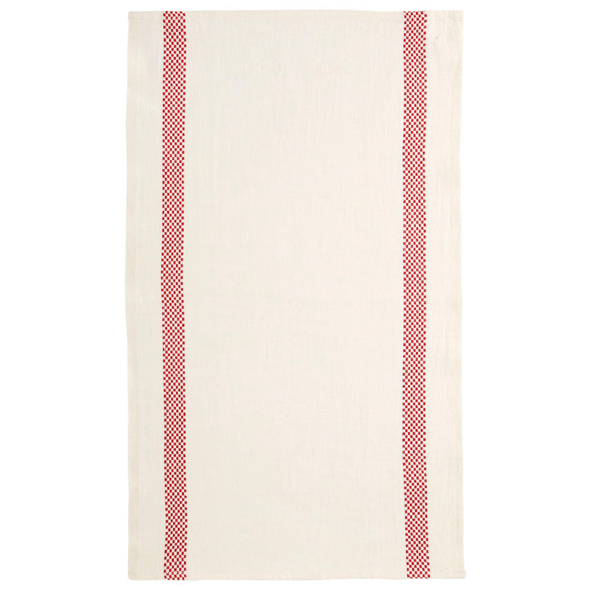 Linen Tea Towel Checked Stripe White/Red