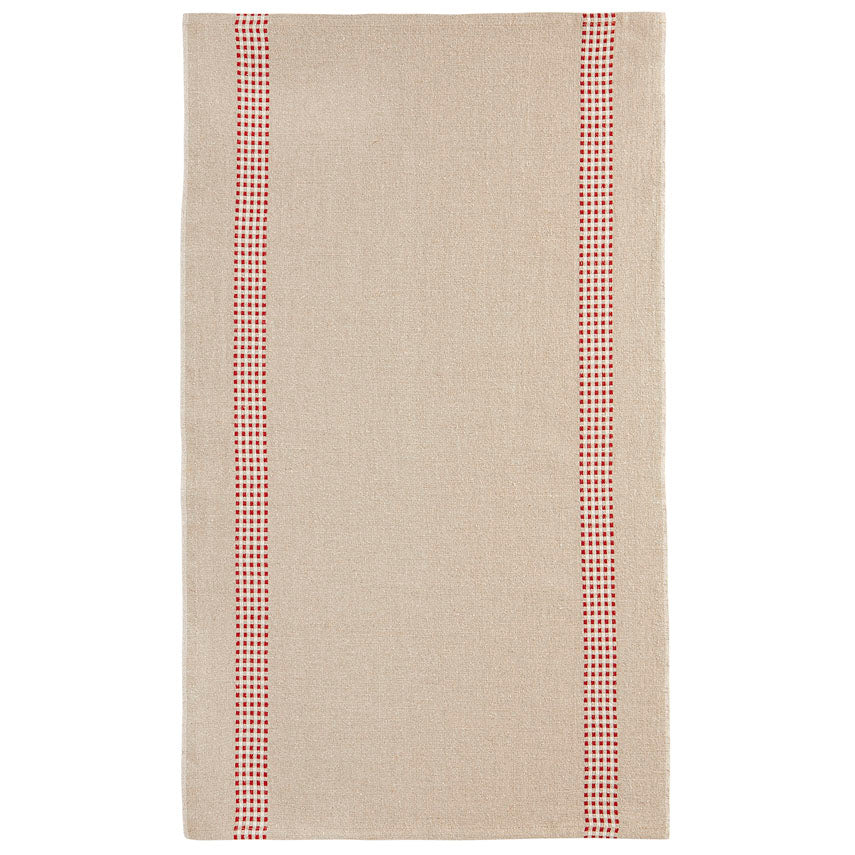 Linen Tea Towel Checked Stripe Natural/Red