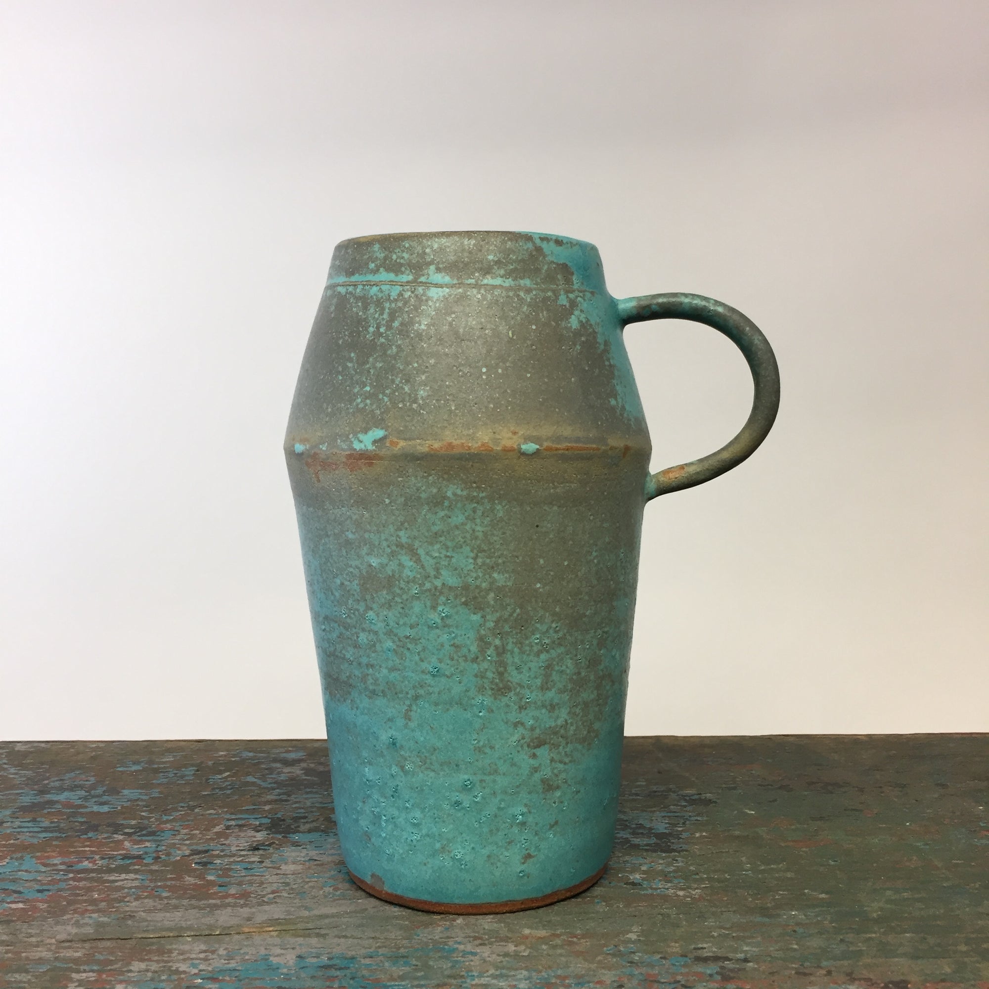 Ceramic Angled Vase with Handle in Robin's Egg Blue