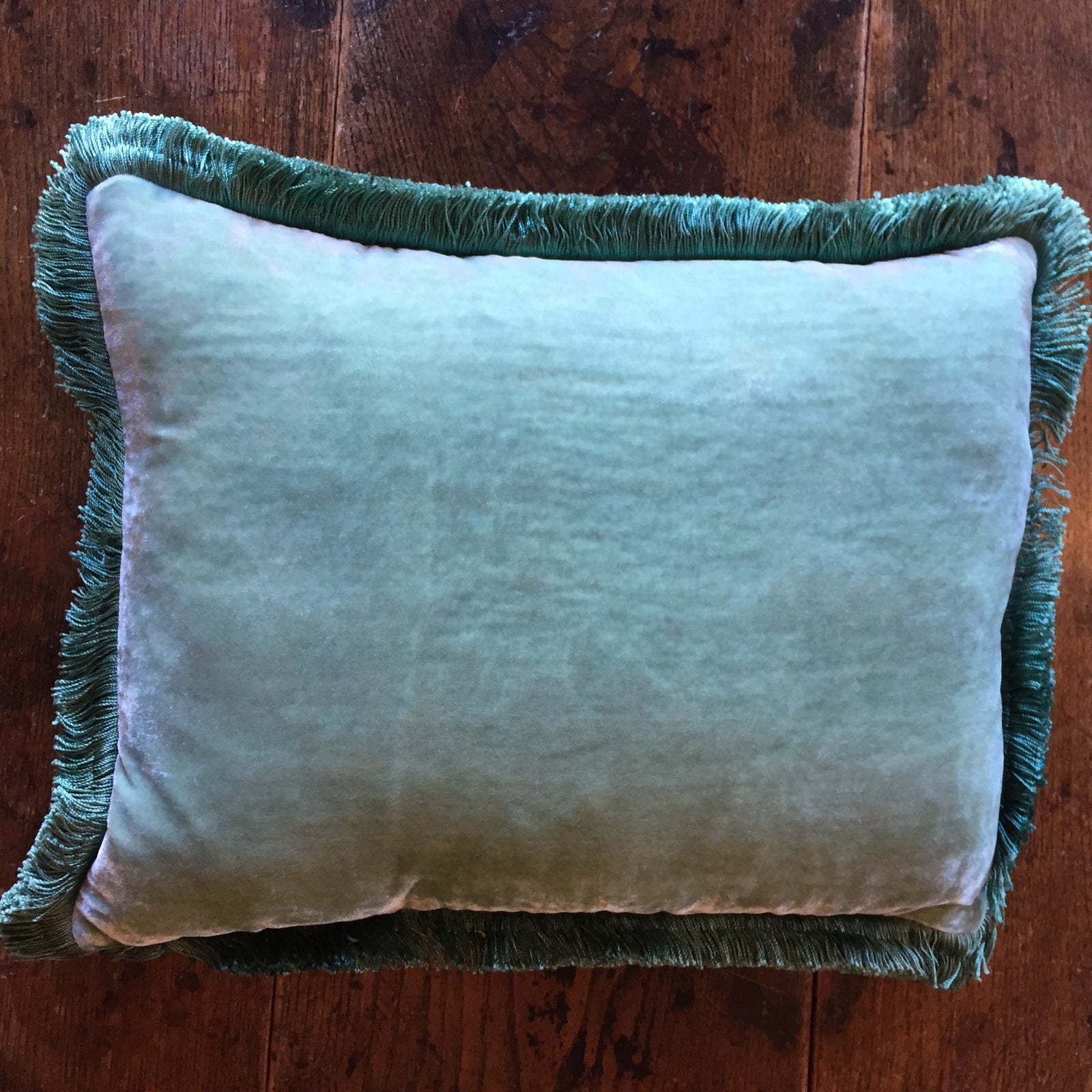 Berg Blue Silk Velvet Pillow with Air Blue Fringe by Anke Drechsel