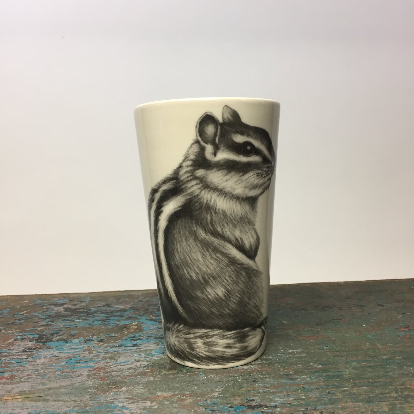 Laura Zindel Chipmunk #3 Tumbler. Brown Interior
