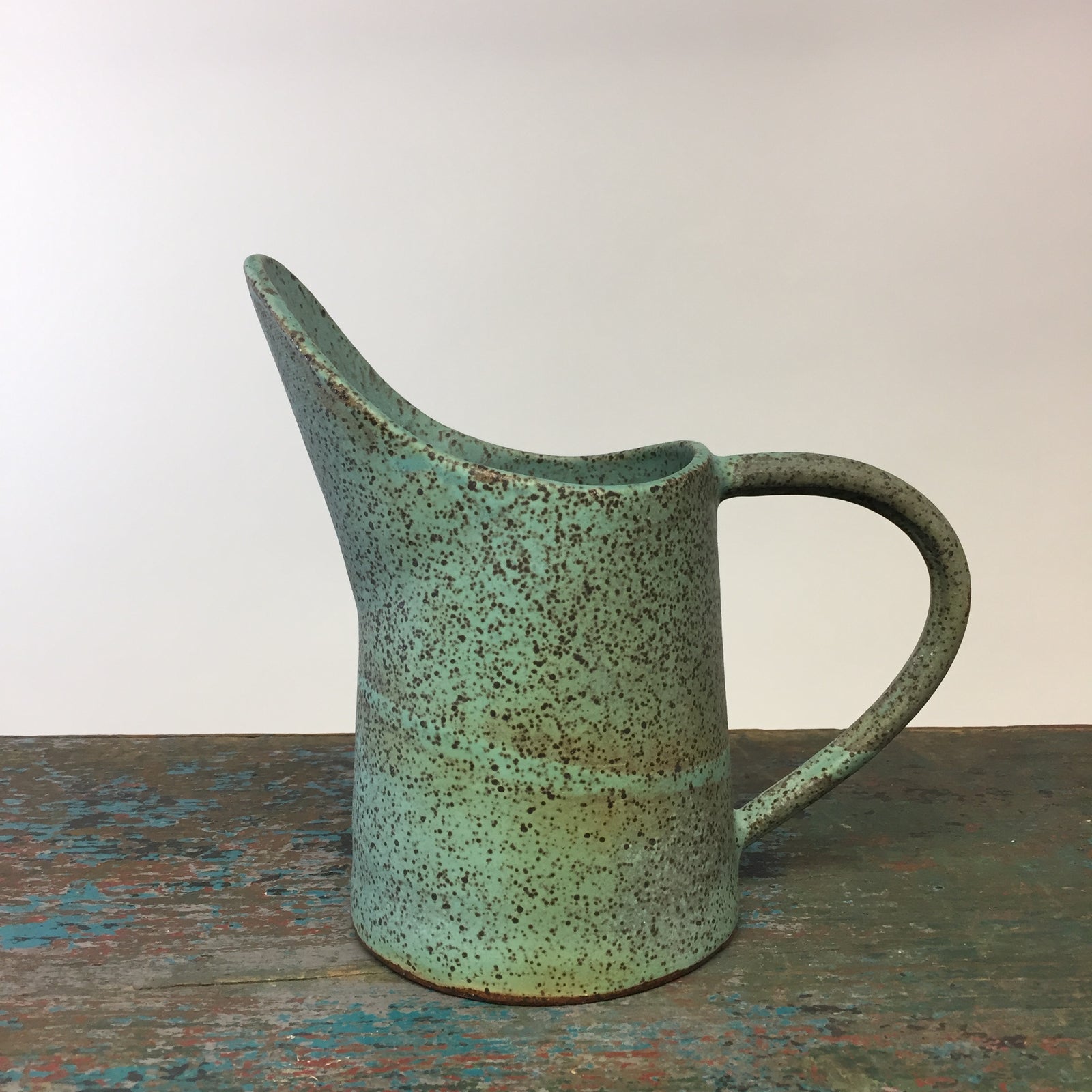 Ceramic Curved Spout Pitcher Robin's Egg