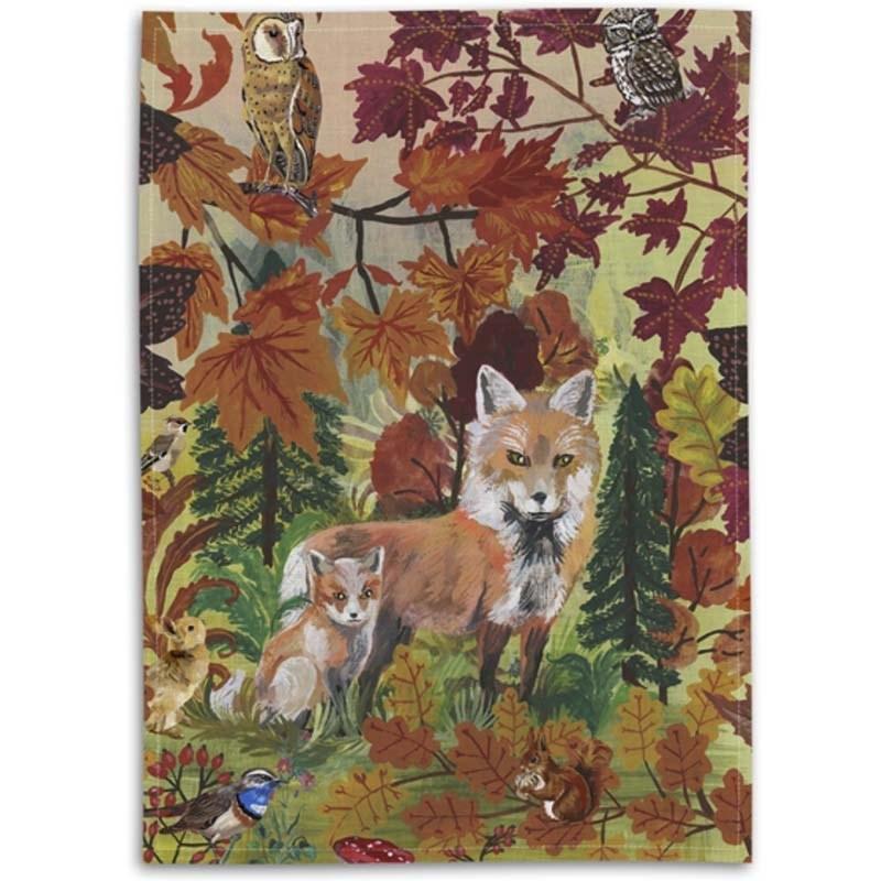 Foxes in the Woods Tea Towel by Nathalie Lete