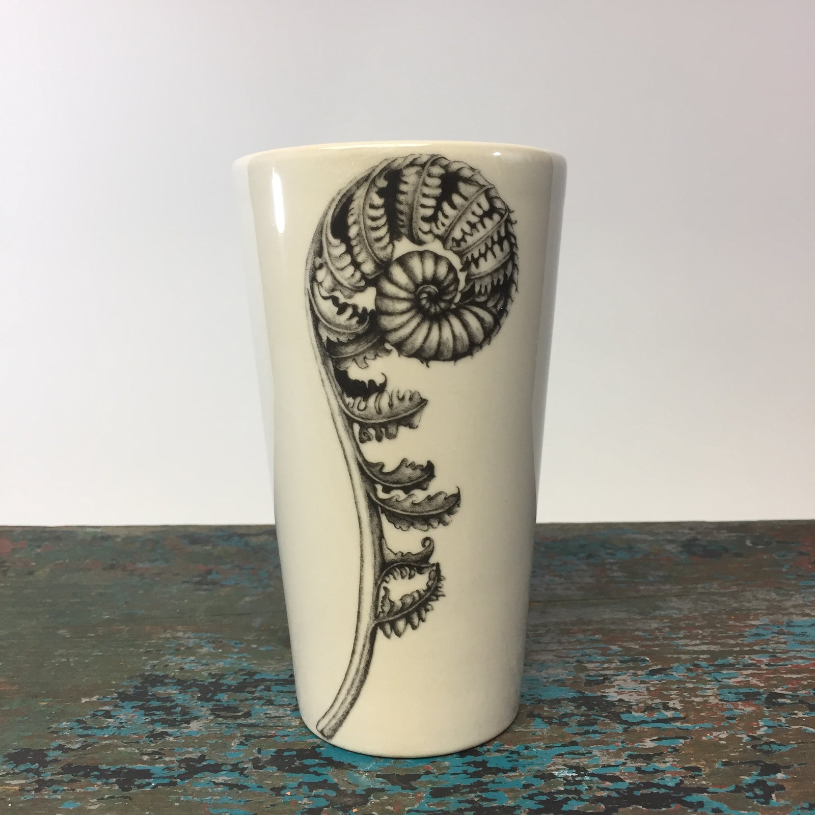 Laura Zindel Coiled Wood Fern Tumbler. Brown Interior.