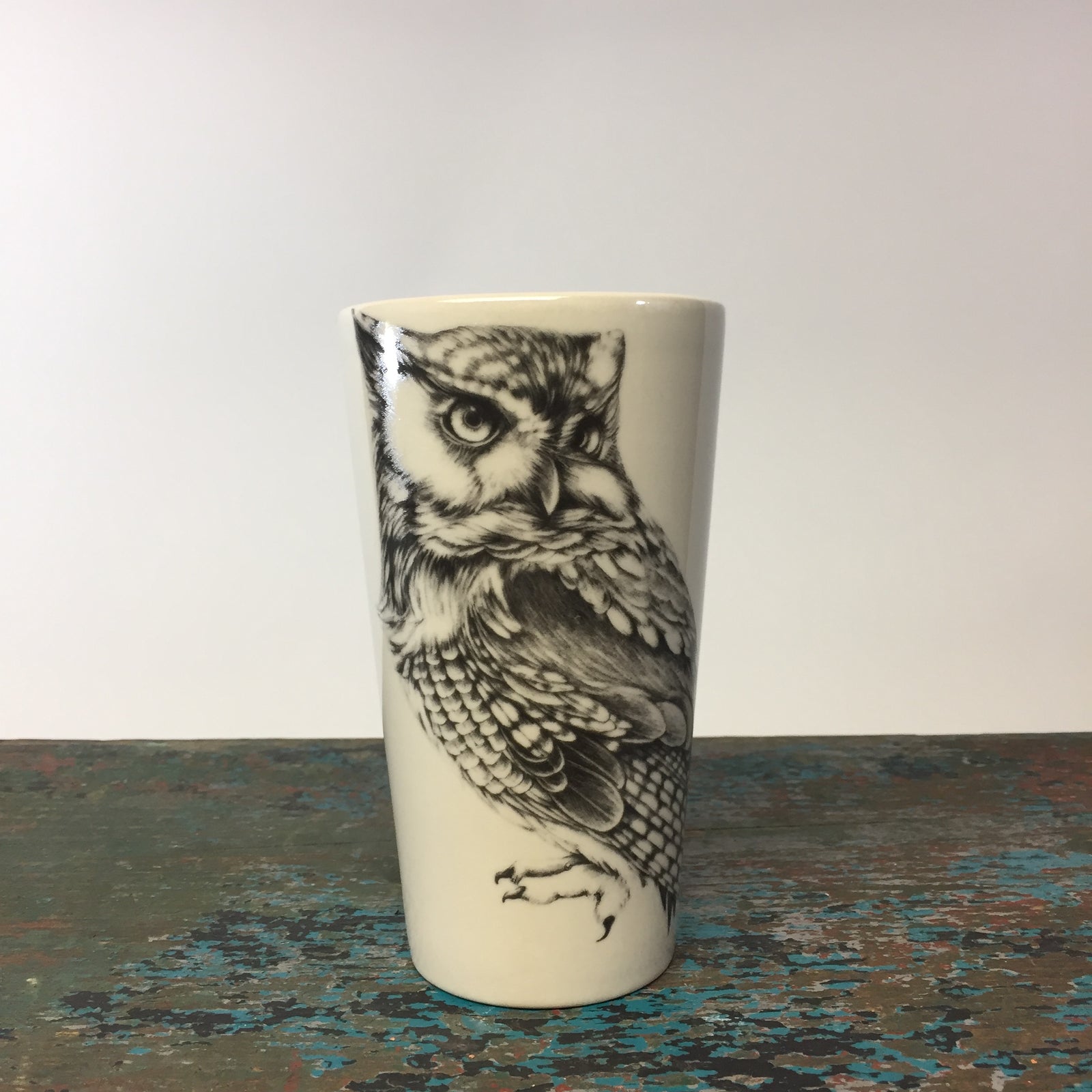 Laura Zindel Screech Owl #1 Tumbler. White Interior.