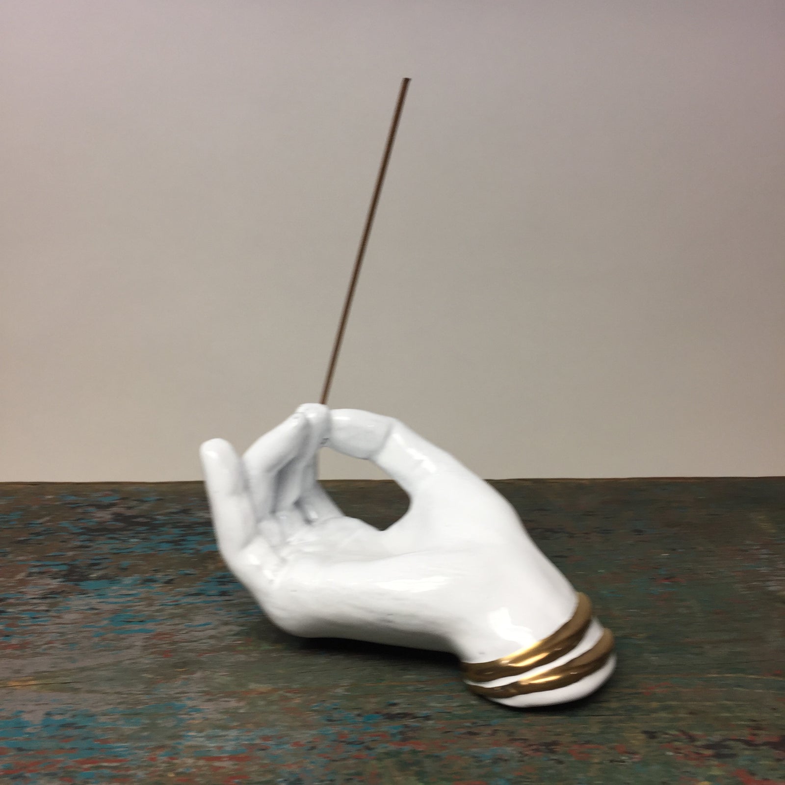 Astier de Villatte Serena Hand Incense Holder with Golden Bracelets