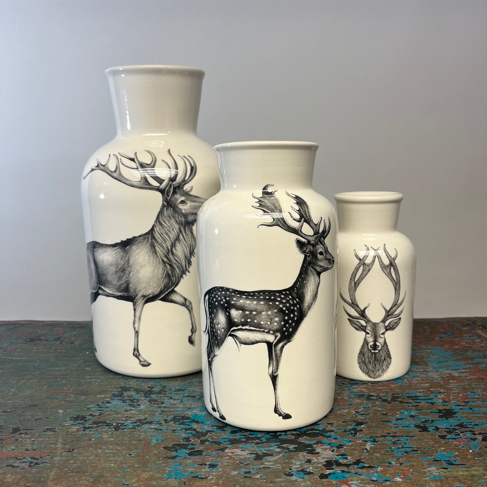 Laura Zindel Set of Three Deer Jars