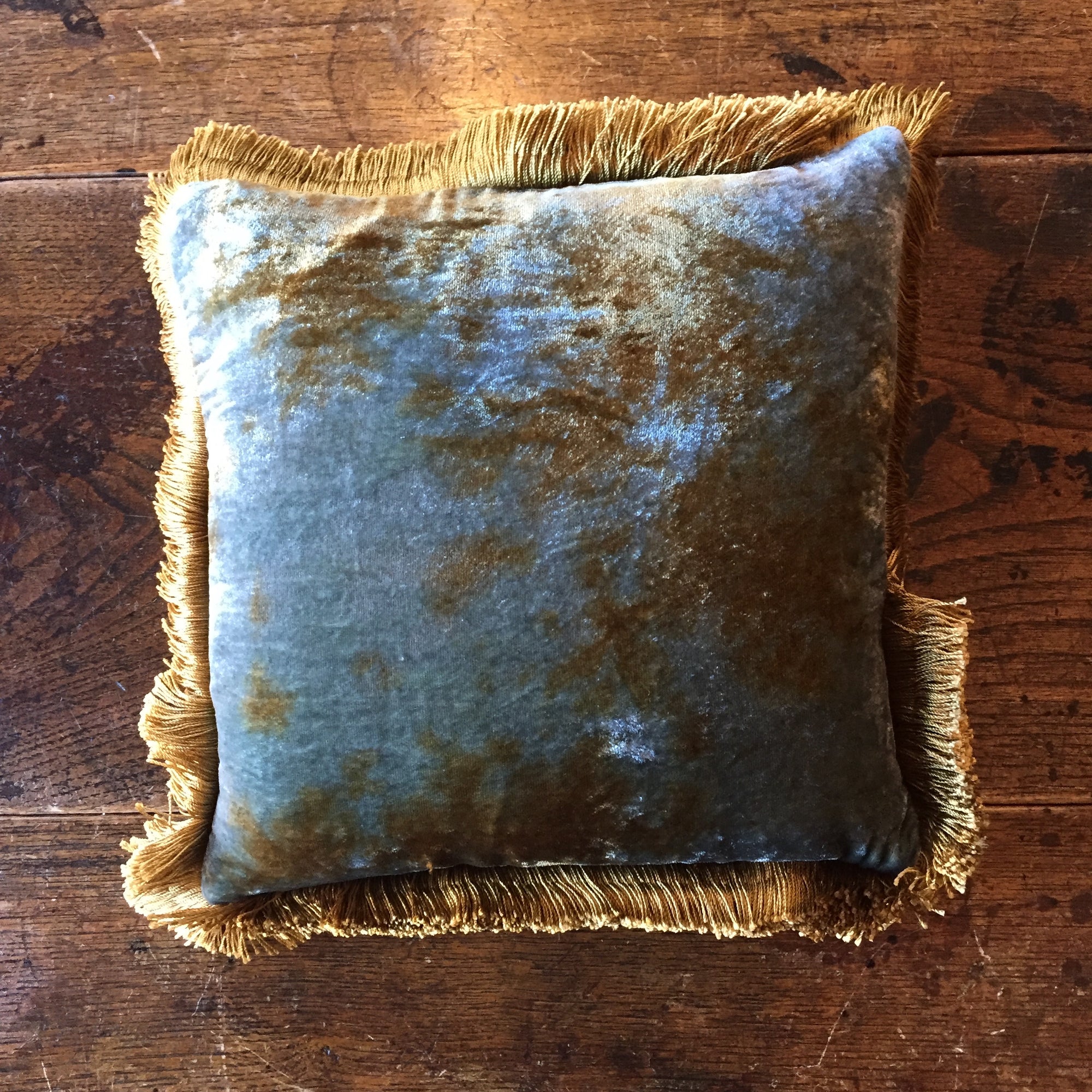 Shaded Lake Silk Velvet Pillow with Gold Fringe by Anke Drechsel