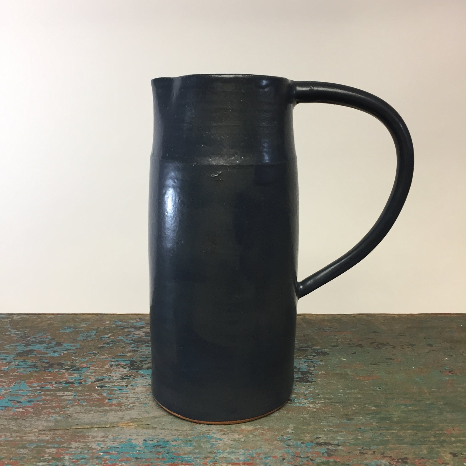 Tall Ceramic Flower Pitcher Midnight Blue