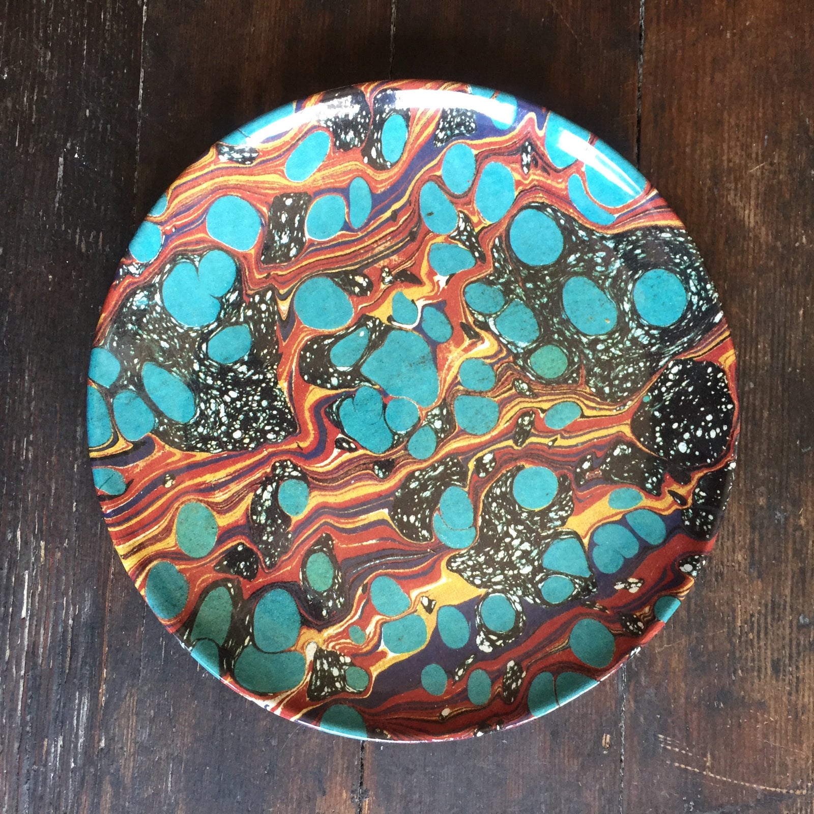 John Derian Turquoise Orange and Black Dessert Plate
