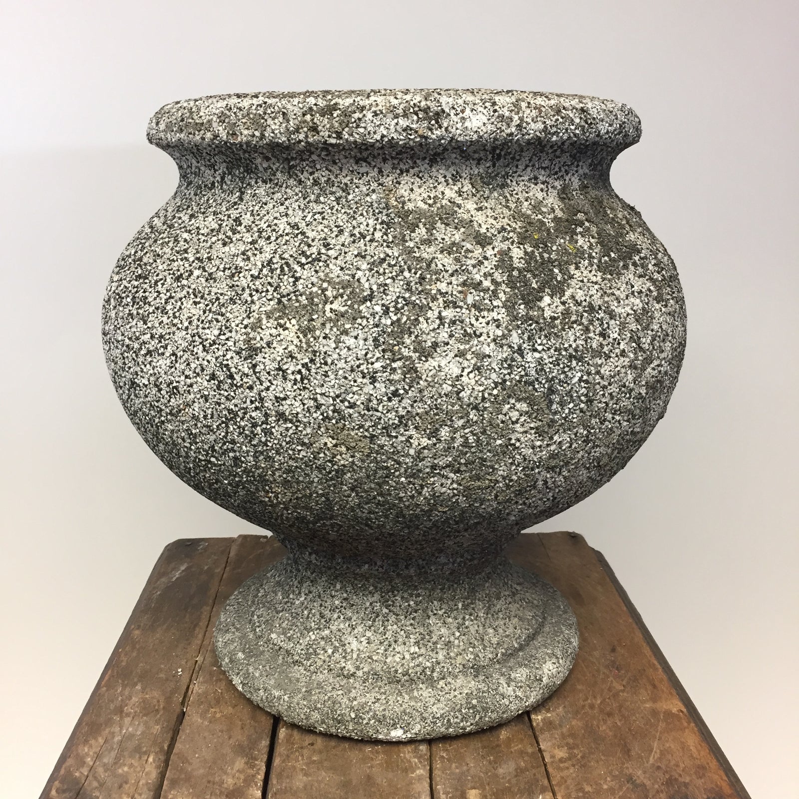 Antique Cast Stone Weathered Urn Pair